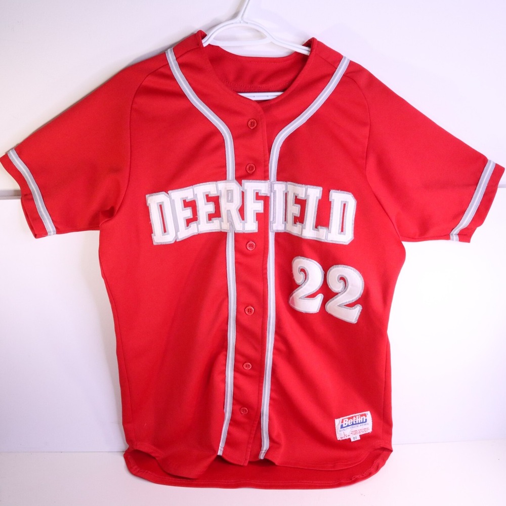 Vintage Deerfield 22 Betlin Jersey Made in USA Red Baseball Button Size Large L